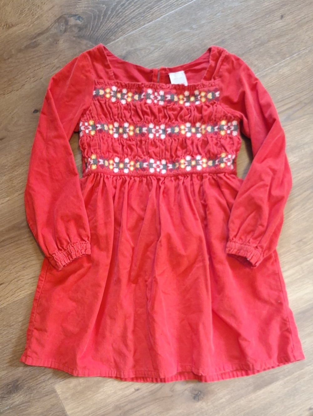 Hanna Andersson Red Long-Sleeve Smocked Floral Dressz Sz 8